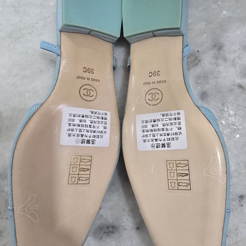 "CHANEL-like" Women's Denim Light Blue Slingback Flats - Picture 4 of 5